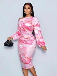 SOLERSUN Vestido midi elegante de mujer de estilo informal y sexy para Año Nuevo, con mangas largas, escote hombros descubiertos, estampado de lunares francés blanco y diseño de punto de cubrir las caderas, perfecto para fiestas, Año Nuevo, Navidad o San Valentín