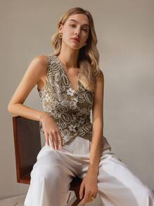 SHEIN Clasi Women's Bohemian Style Pattern Sleeveless Vest Top