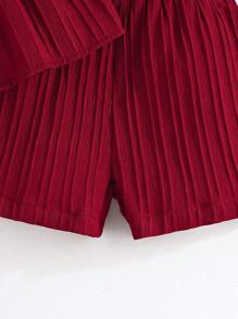 2pcs/Set Little Girls Summer Floral Halter Chiffon Ruffled Top And Shorts Set, Vacation Elegant Outfit - Burgundy - View 6