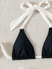 SHEIN Swim Springbreak 2pcs Set Solid Color Knit Lace Up Knot Elegant Women Swimwear For Summer Beach Vacation