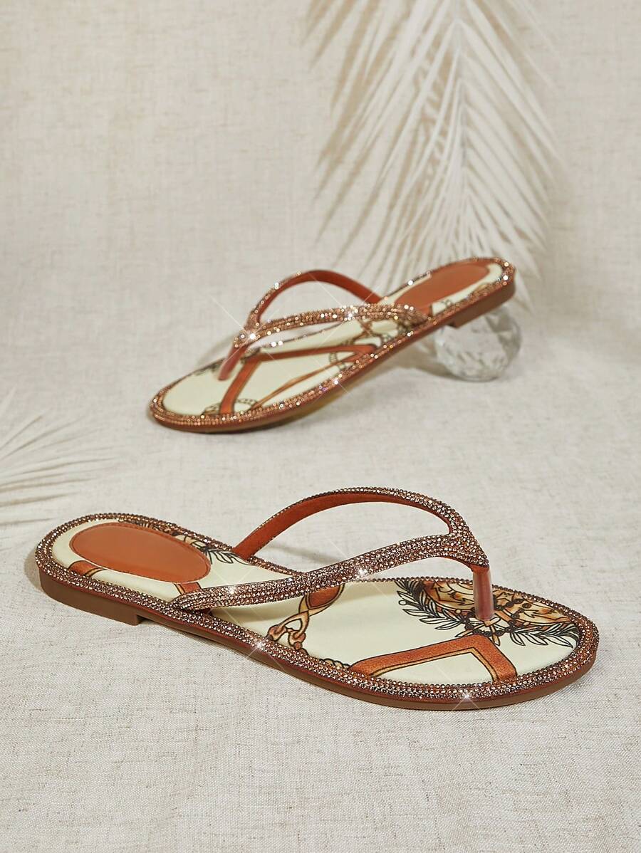 SHUZIA Ladies' Fashion Flip-Flop Multi Tan Color Rhinestone Round Toe Slip-On Sandal Vacation Shoes Casual Shoes Beach Shoes - Mocha Brown - View 1