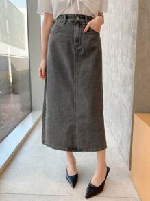 DAZY Washed Straight Cut Slit Women's Denim A-Line Skirt Jeans Skirt