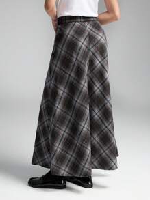 LYSMO Dames Hoge Taille Plaid Lange Casual Forensenrok