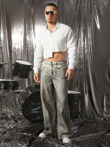 FeverCity 男士 100% 涤纶无弹力编织宽松长袖衬衫，适合春夏季 - 白色 - 查看 4