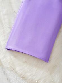 SHEIN 2pcs/Set Girls Elegant V-Neck Ruffle Belt Long Pants Outfit - Lilac Purple - View 6