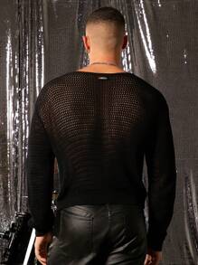 FeverCity Jersey de cuello redondo con mangas largas a rayas, informal, para hombre