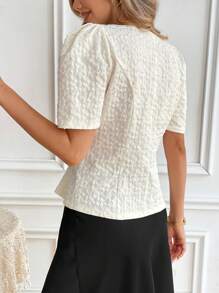 Calvaya Blusa casual de mujer con cuello cuadrado, mangas abullonadas, cintura ceñida y abertura en el bajo para primavera/verano