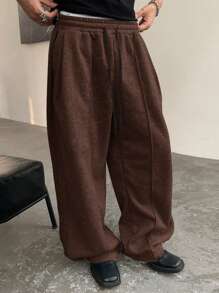 Manfinity Homme Men's Solid Color Front Tie Casual Loose Sweatpants, Daily Wear