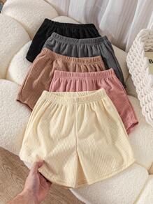 Young Girl' 2 Packs Solid Color Casual Drawstring Knit Star Print Elastic All-Match Loose Shorts - Multicolor - View 1