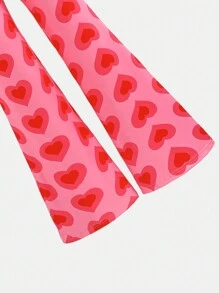 Valentine's Day Red Heart Print Slim-Fit Flared Pants For Teens - Watermelon Pink - View 5