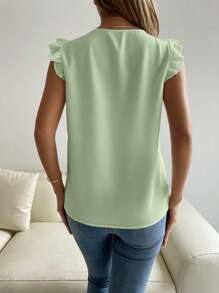 Calvaya Blusa sólida de escote en V simple para mujer, uso casual diario