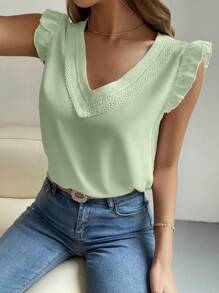 Calvaya Blusa sólida de escote en V simple para mujer, uso casual diario