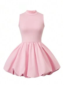 SHEIN Holiday,Summer,TravelTween Girl Casual Versatile Elegant Sleeveless Ruffle Hem Pink Mini Dress - Pink - View 1