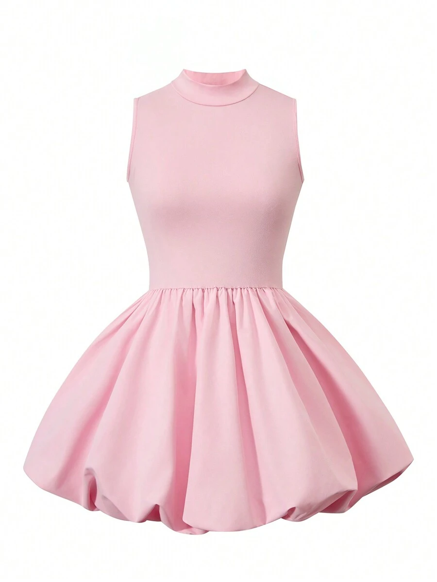 SHEIN Holiday,Summer,TravelTween Girl Casual Versatile Elegant Sleeveless Ruffle Hem Pink Mini Dress - Pink - View 1