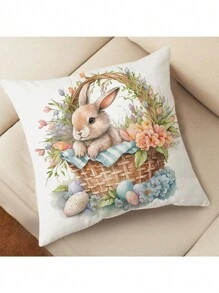 4个装复活节可爱兔子枕套 单面高清印花枕套 客厅沙发装饰枕 卧室装饰枕 酒店宾馆枕芯（不含芯） - 彩色 - 查看 6