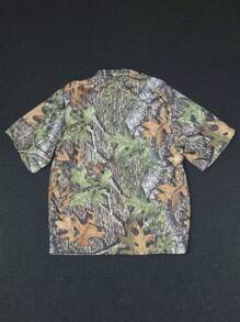 SHEIN Manfinity Dauomo Camisa casual holgada de manga corta con botones y estampado de hojas de árbol para hombre