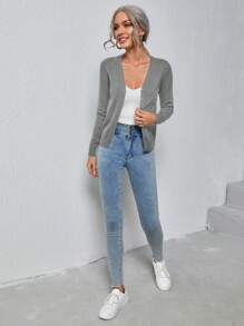 SHEIN LUNE Women Solid Color Front Button Long Sleeve Casual Blouse, Everyday Wear,Knitted Sweater In Fall/Winter