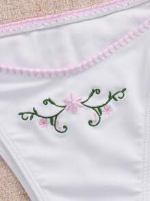 Swim Mod Women's Solid Color Patchwork Decor Bikini Bottom Swimwear, For Summer Beach Vacation - White - View 3
