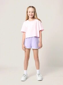 SUMWON 3 Paquetes de camisetas básicas de corte corto para niñas preadolescentes, camisetas de manga corta de mezcla de algodón suave para el verano y la primavera, ropa casual de colores pastel para el fin de semana