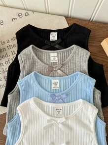 LMoss Kids LMoss 4pcs Set Young Girl Solid Color Fitted Knit Cropped Camisole - Multicolor - View 4