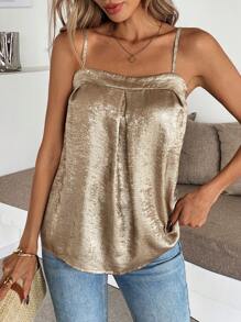 SHEIN LUNE Camiseta holgada de tela brillante con pliegues en forma de H de estilo informal