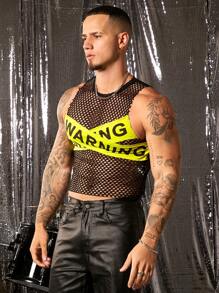 FeverCity 男士网眼圆领无袖背心，适合夏季 - 黑色 - 查看 3