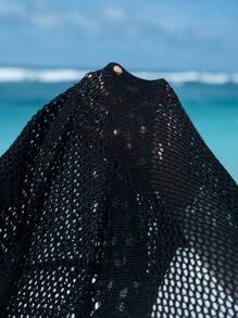 Swim Vcay Summer Plus Size Women New Holey Tassel Cardigan Knit Cover-Up For Beach Vacation