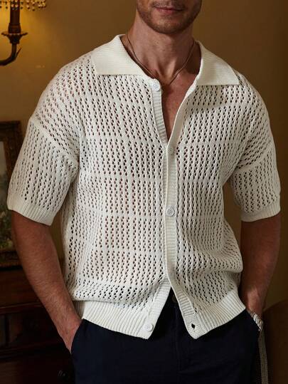 Manfinity Homme Suéter de punto casual para hombres con botones y patrón de rayas de dos tonos, abrigo de punto abotonado para hombres de Old Money, Rave