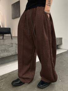 Manfinity Homme Men's Solid Color Front Tie Casual Loose Sweatpants, Daily Wear