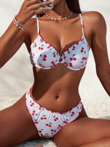 Swim Mod Dames schattige kanten bloemen kersenprint badmode set badpakken en zwembroeken, voor zomer strandvakantie