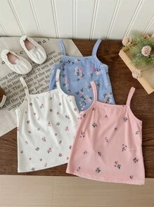 LMoss Kids Young Girl Summer Cute Ditsy Floral Knitted Cami Top