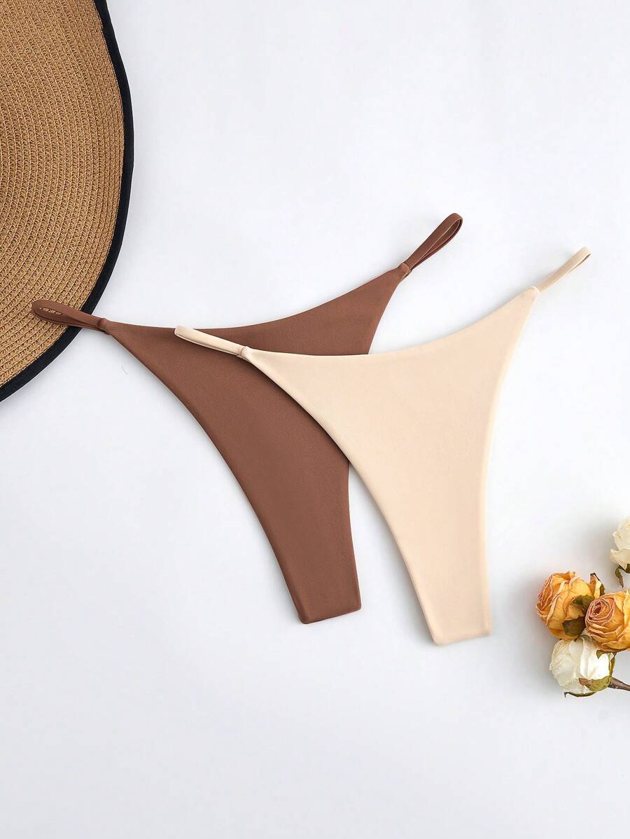 SHEIN Swim Quần Bikini Màu Trơn Mùa Hè Cho Nữ, Kỳ Nghỉ Thường Ngày - Nhiều màu - Xem 1