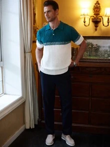 Manfinity Homme Men's Color Block Short Sleeve Knit Sweater - Green - View 5