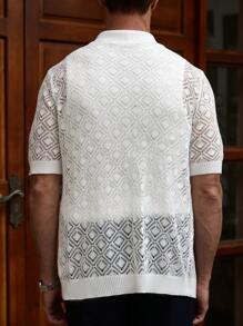 Manfinity Homme Men's Solid Color Front Button Short Sleeve Casual Knit Top - Multicolor - View 2