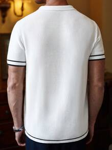 Manfinity CityGents Camisa casual de punto de manga corta con botones y ribete de contraste para hombres