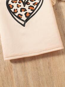 SHEIN 2 Pieces Set Tween Girls Crew Neck Heart Print Simple Top And Skirt - Multicolor - View 5