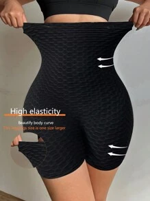 SHEIN Essnce 大码女装春夏大学生沙滩装女士新款时尚休闲运动纹理面料超高腰收腹紧身裤骑行健身紧身中裤短裤打底裤