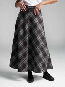 LYSMO Dames Hoge Taille Plaid Lange Casual Forensenrok