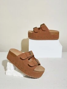 SHUZIA 女士露趾双扣软木鞋垫凉鞋 - 駝色 - 查看 2