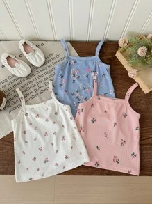 LMoss Kids Young Girl Summer Cute Ditsy Floral Knitted Cami Top