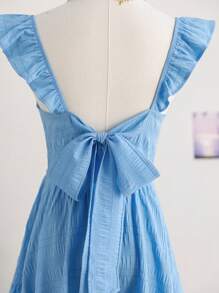 Soleia 女士纯色露背简约短裙，休闲日常穿着 - 藍色 - 查看 3