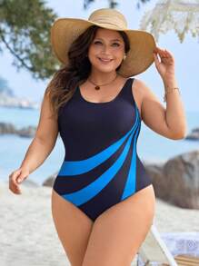 Swim Lushoire Traje de baño de una pieza con diseño minimalista y geométrico para tallas grandes, perfecto para vacaciones de verano en la playa