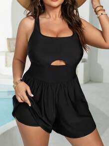 Swim Lushoire Plus Size Casual Sports Square Neckline Loose One Piece Swimsuit For Summer Beach Vacation