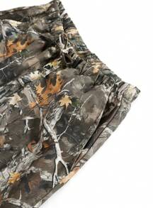 SHEIN EZwear 2 buc/Set femei, negru, tricotat cu nervuri, cu guler, cu mâneci lungi și cu imprimeu Camo, cu talie elastică, pantaloni lați, îmbrăcăminte confortabilă pentru toamnă/iarnă