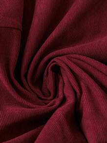 SHEIN LUNE Women Plus Size Solid Color Round Neck Decorative Double Layer Flutter Sleeve Long Sleeve Blouse - Burgundy - View 4