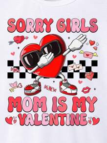 SHEIN Explorewe Toddler Boys Casual Stylish Creative Checkerboard Heart Graphic Slogan Print Short Sleeve T-Shirt - White - View 4