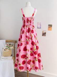 Soleia Vestido largo con tirantes anchos, estampado floral y nudo frontal en estilo vintage casual para mujer, para la primavera - Rosa - Ver 2