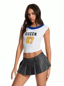 SHEIN Unity T-shirt moulant à manches tombantes avec imprimé lettres, en contraste de couleurs, style streetwear - Multicolore - Voir 3