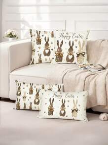 2/4 件装复活节兔子图案枕套 - 农舍春季装饰，拉链设计，可手洗，涤纶材质 - 适用于沙发、露台和户外 - 提供 17.7x17.7 英寸和 11.8x19.7 英寸两种尺寸 - 彩色 - 查看 3