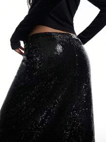 LYSMO Falda negra con lentejuelas - Moda sencilla de primavera/verano para uso diario casual - Negro - Ver 6